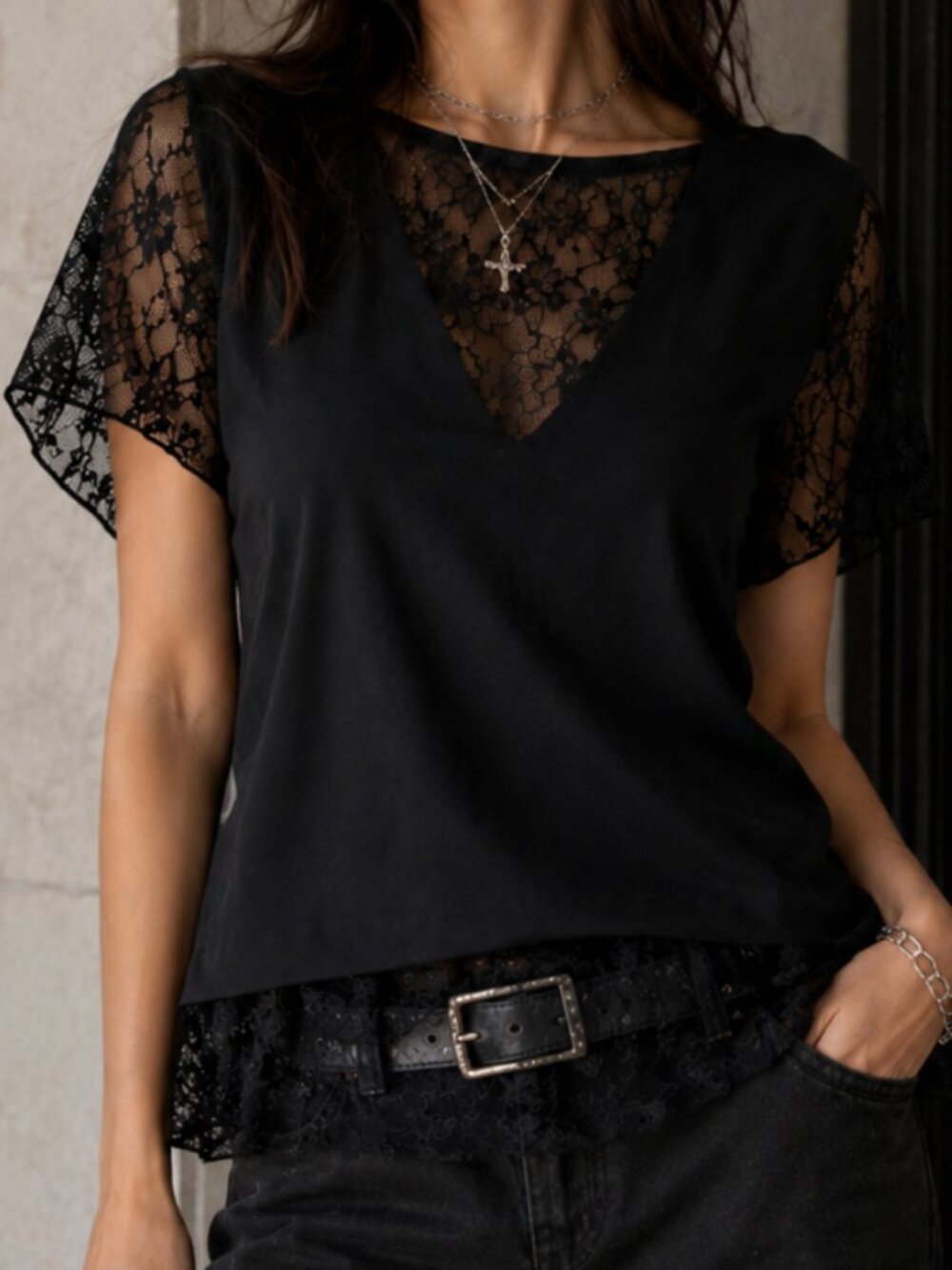 Maje Glenda Black Lace Blouse Double Layered Sz Med whimsygoth 90s Y2K Mob wife